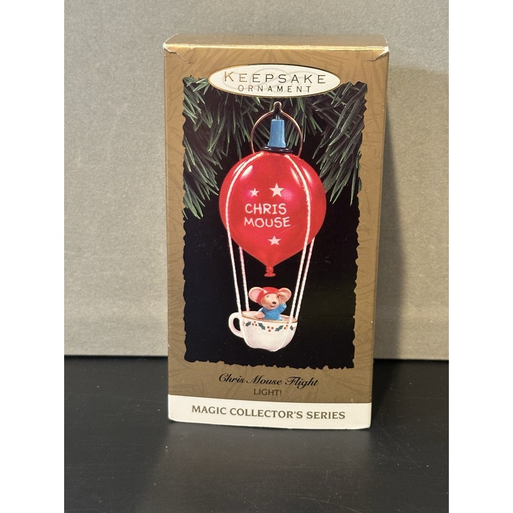 Hallmark Keepsake Chris Mouse Flight Hot Air Ballon Christmas Light Up Ornament